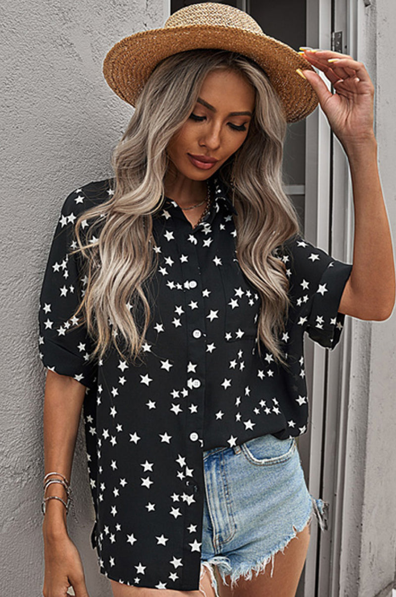 Star Printed Cuff Sleeve Top