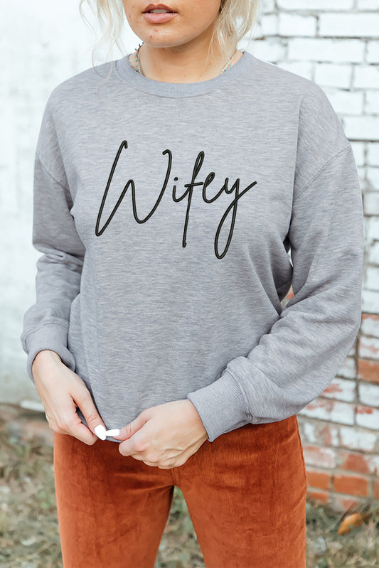 WIFEY Graphic Dropped Shoulder Sweatshirt