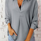 Textured Johnny Collar Three-Quarter Sleeve Blouse