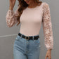 Lace Sleeve Round Neck Ribbed Top
