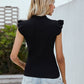 Flutter Sleeve Mock Neck Ribbed Top