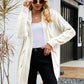 Ribbed Trim Cable-Knit Drop Shoulder Cardigan
