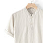 Buttoned Round Neck Short Sleeve Linen Tee