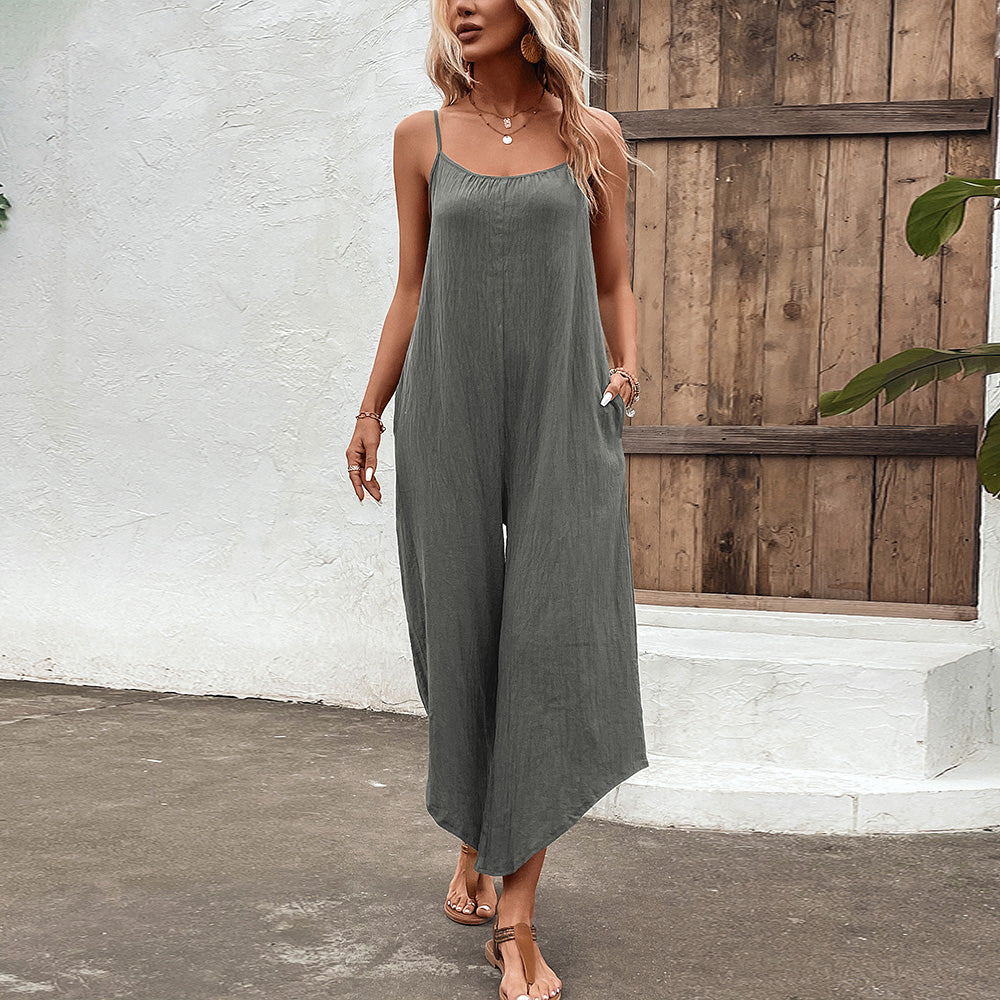Spaghetti Strap Scoop Neck Jumpsuit with Pockets
