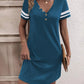 Striped Short Sleeve Decorative Button Dress
