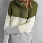 Color Block Side Slit Turtleneck Pullover Sweater