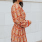 Printed Balloon Sleeve Tassel Tie Dress