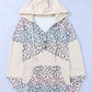Leopard Color Block Buttoned Drawstring Detail Hoodie