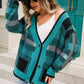 Striped Button-Front Fuzzy Cardigan