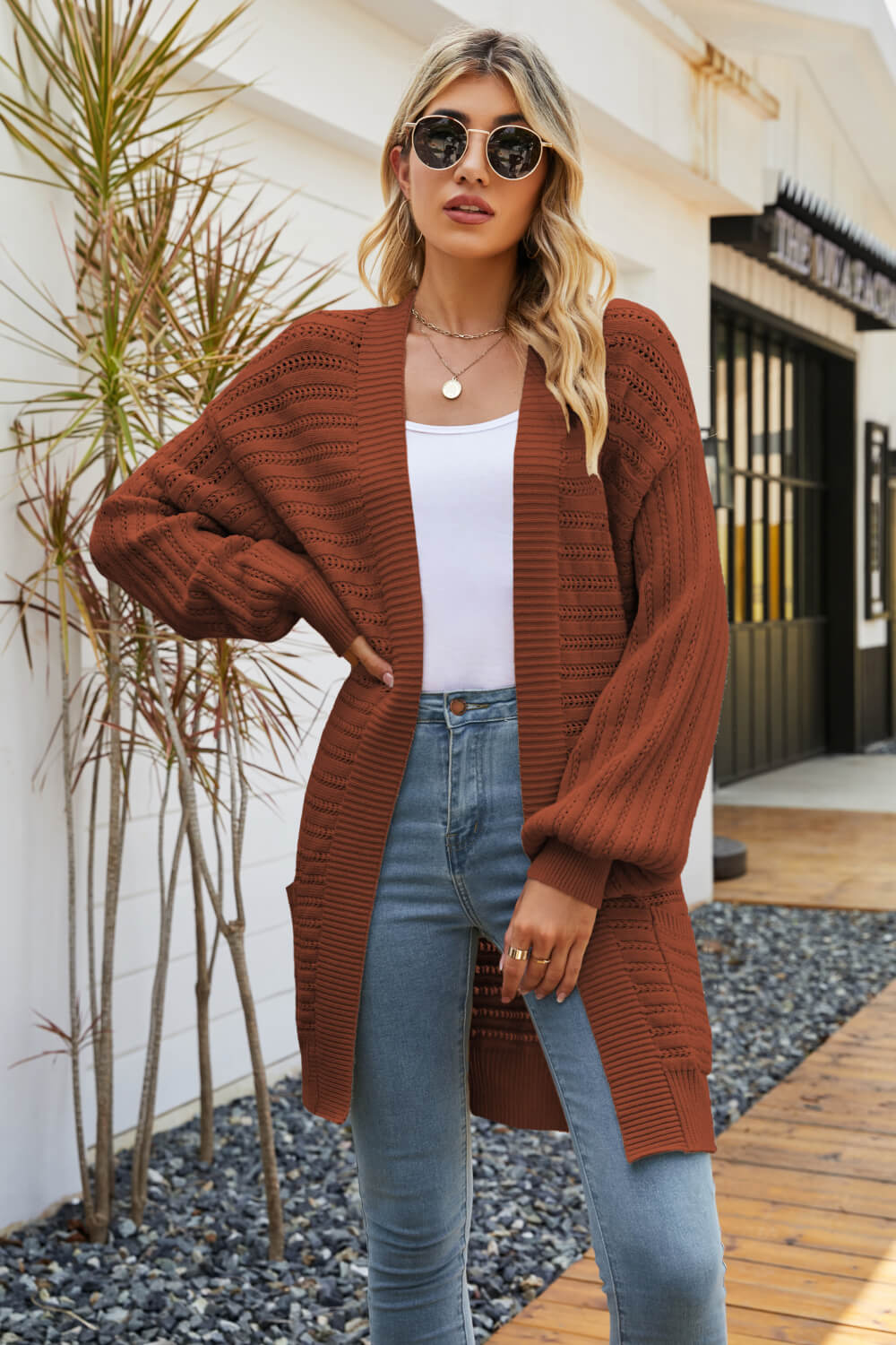 Dropped Shoulder Longline Cardigan with Pockets