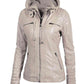 Full Size Zip-Up Hooded PU Jacket