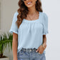 Frill Trim Puff Sleeve Square Neck Blouse