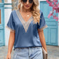Contrast Trim Short Sleeve Plunge Blouse