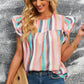 Multicolored Stripe Flutter Sleeve Blouse