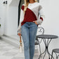 Tricolor Color Block Round Neck Ribbed Trim Sweater