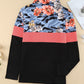 Plus Size Floral Color Block Quarter Zip Top