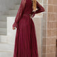 Scalloped Hem Flounce Sleeve Lace V-Neck Maxi Dress