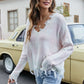 Plaid Frayed Trim V-Neck Sweater