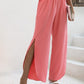 Elastic Waist Slit Wide Leg Pants