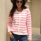 Striped Button Down Round Neck Cardigan