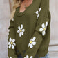 Flower Distressed Ribbed Trim Sweater