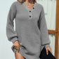 Buttoned V-Neck Dropped Shoulder Sweater Dress