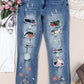 Floral Graphic Patchwork Distressed Jeans