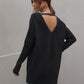 Ribbed V-Neck Open Back Tunic Sweater