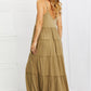 Zenana Full Size Spaghetti Strap Tiered Dress with Pockets in Khaki