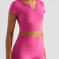 Notched Neck Short Sleeve Cropped Sports Top