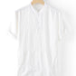 Buttoned Round Neck Short Sleeve Linen Tee
