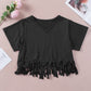 V-Neck Fringe Hem T-Shirt