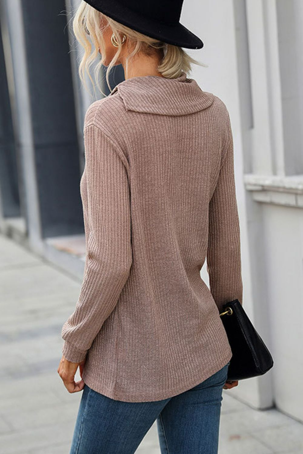 Ribbed Decorative Button Knit Top
