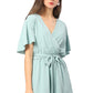 Ruffle Trim Belted Surplice Flutter Sleeve Romper