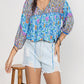 Plus Size Printed Tie Neck Balloon Sleeve Blouse