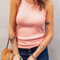 Scalloped Trim Ribbed Sleeveless Top