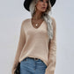 V-Neck Rib-Knit Drop Shoulder Tunic Sweater