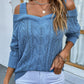 Cable-Knit Ribbed Trim Cold-Shoulder Sweater