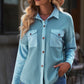 Waffle Knit Button Front Shirt with Breast Pockets