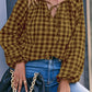 Plaid Tie Neck Long Sleeve Blouse