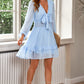 Swiss Dot Tie Front Frill Trim Plunge Dress