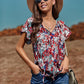 Floral Flutter Sleeve Tie-Neck Blouse