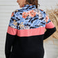 Plus Size Floral Color Block Quarter Zip Top