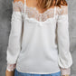 Eyelash Trim Spliced Lace Cold-Shoulder Top