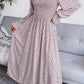 Printed Smocked Flounce Sleeve Maxi Dress