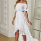 Off-Shoulder Drawstring Waist Ruffled High-Low Dress