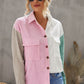 Color Block Button Front Shirt with Pockets