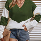 Two-Tone Ribbed Trim V-Neck Sweater