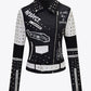 Full Size Contrast Letter Print Studded PU Leather Jacket