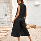 Textured Round Neck Sleeveless Wide Leg Jumpsuit